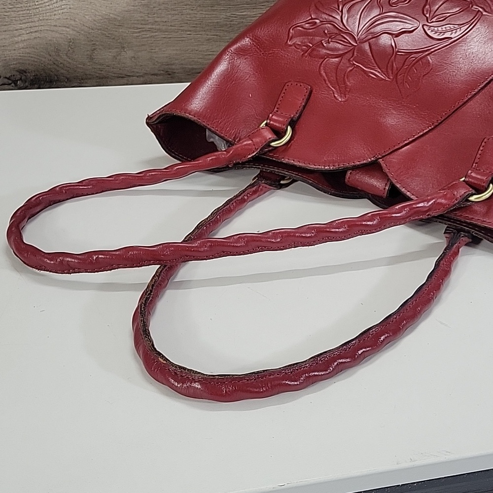 Patricia Nash Red Floral Embossed Leather Tote Bag - Picture 5 of 13